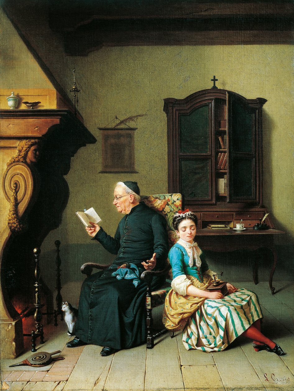 Bíblia do cura, de Luigi Crosio (1835-1915), óleo sobre tela, 51x69 cm finlandês tekijältä Luigi Crosio