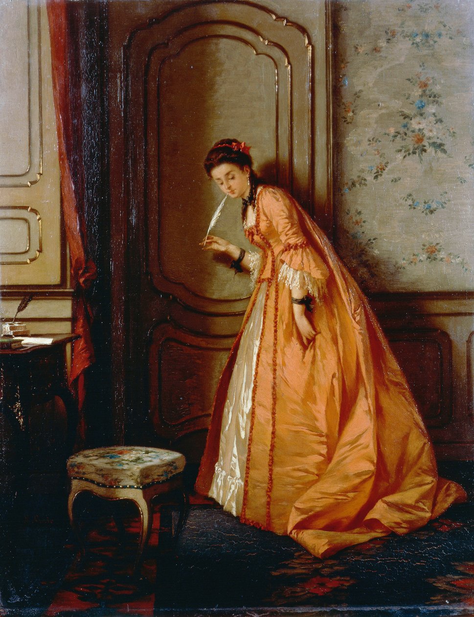 Kuuntele, Luigi Crosio (1835-1915), öljy levylle, 40,5x32 cm tekijältä Luigi Crosio