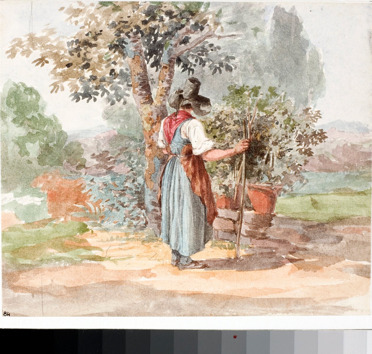 Maalaistyttö Firenzen lähellä (akvarelli, n. 1825) tekijältä Luigi Garibbo