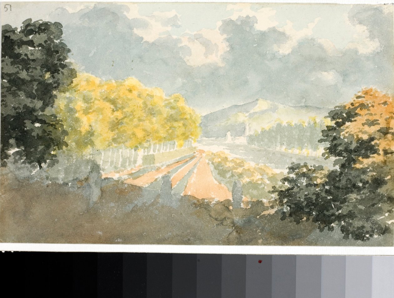 Maaseutu, Italia (akvarelli, noin 1825) tekijältä Luigi Garibbo