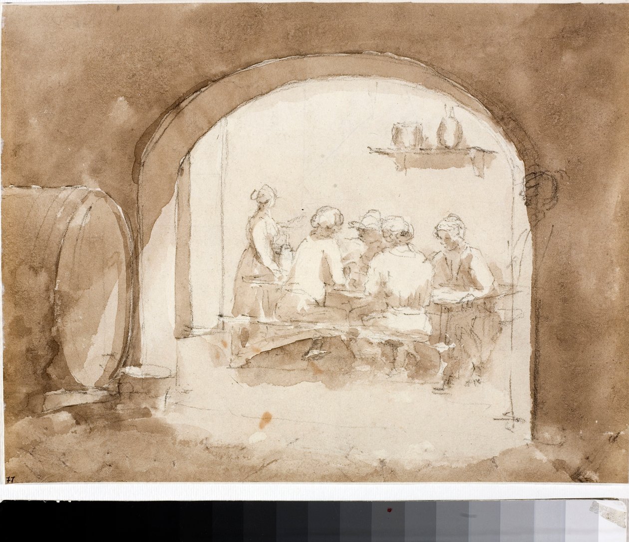 Majatalon sisustus (akvarelli, n. 1820) tekijältä Luigi Garibbo