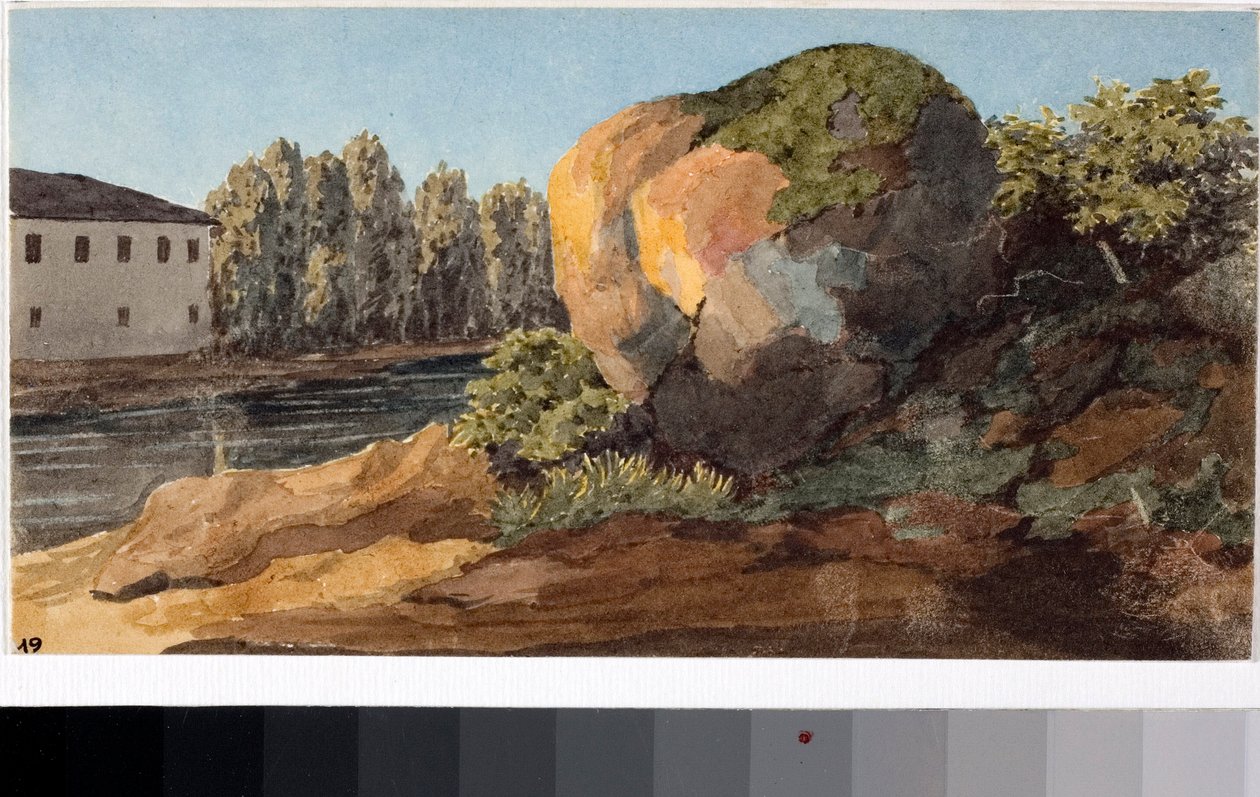 Maisema torrentin kanssa (akvarelli, n. 1825) tekijältä Luigi Garibbo