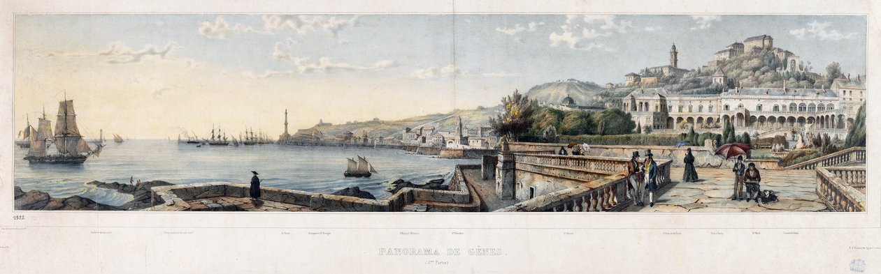 Panoraamanäkymä Genovan kaupunkiin (litografia tekijältä Luigi Garibbo