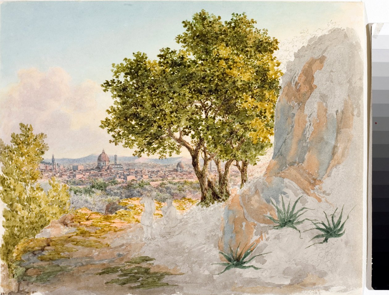 Panoraamanäkymä Firenzeen (piirustus ja akvarelli, n. 1825) tekijältä Luigi Garibbo