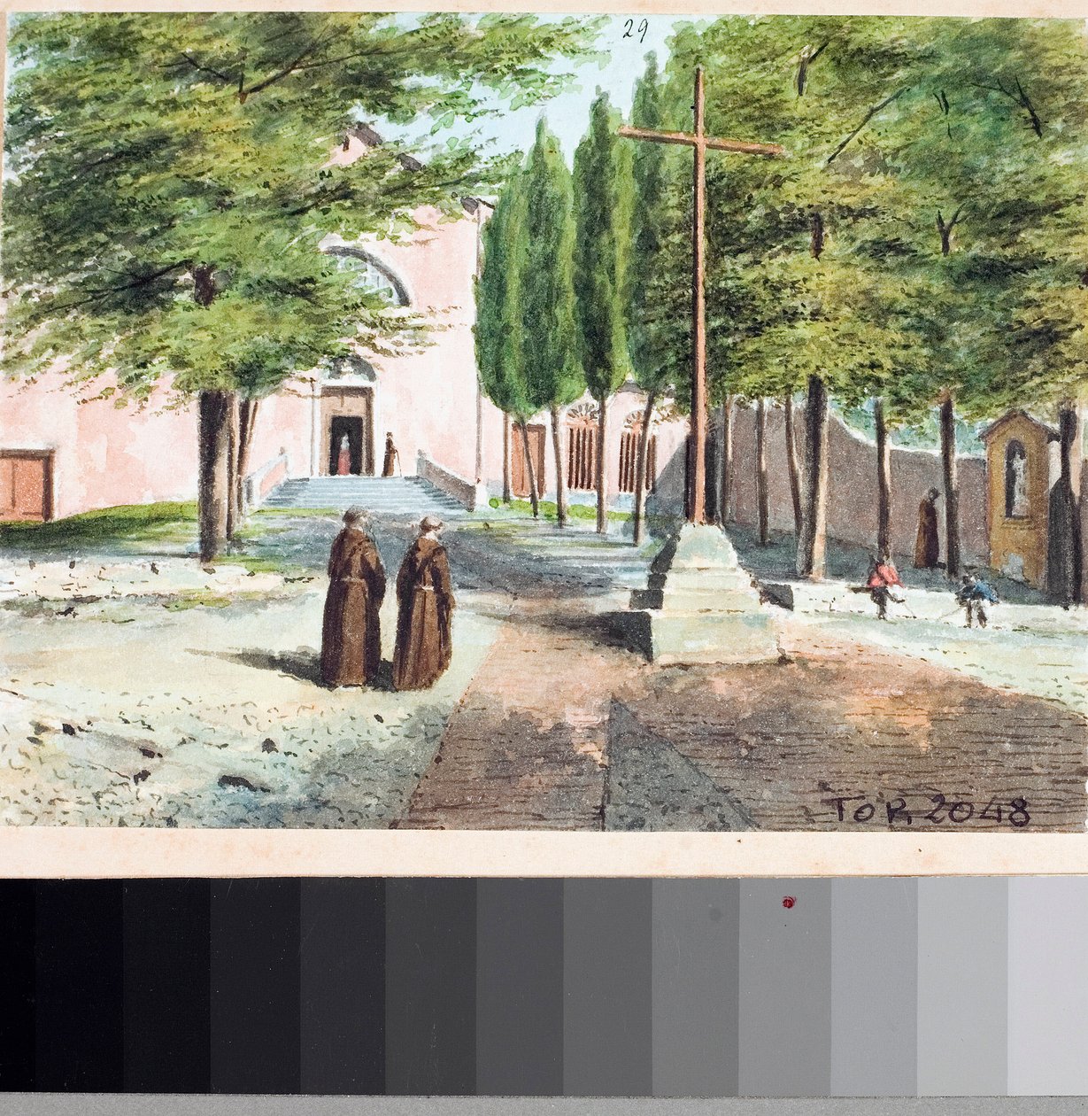 Näkymä Kapusiinien kirkolle, Genova (piirustus ja akvarelli, n. 1825) tekijältä Luigi Garibbo