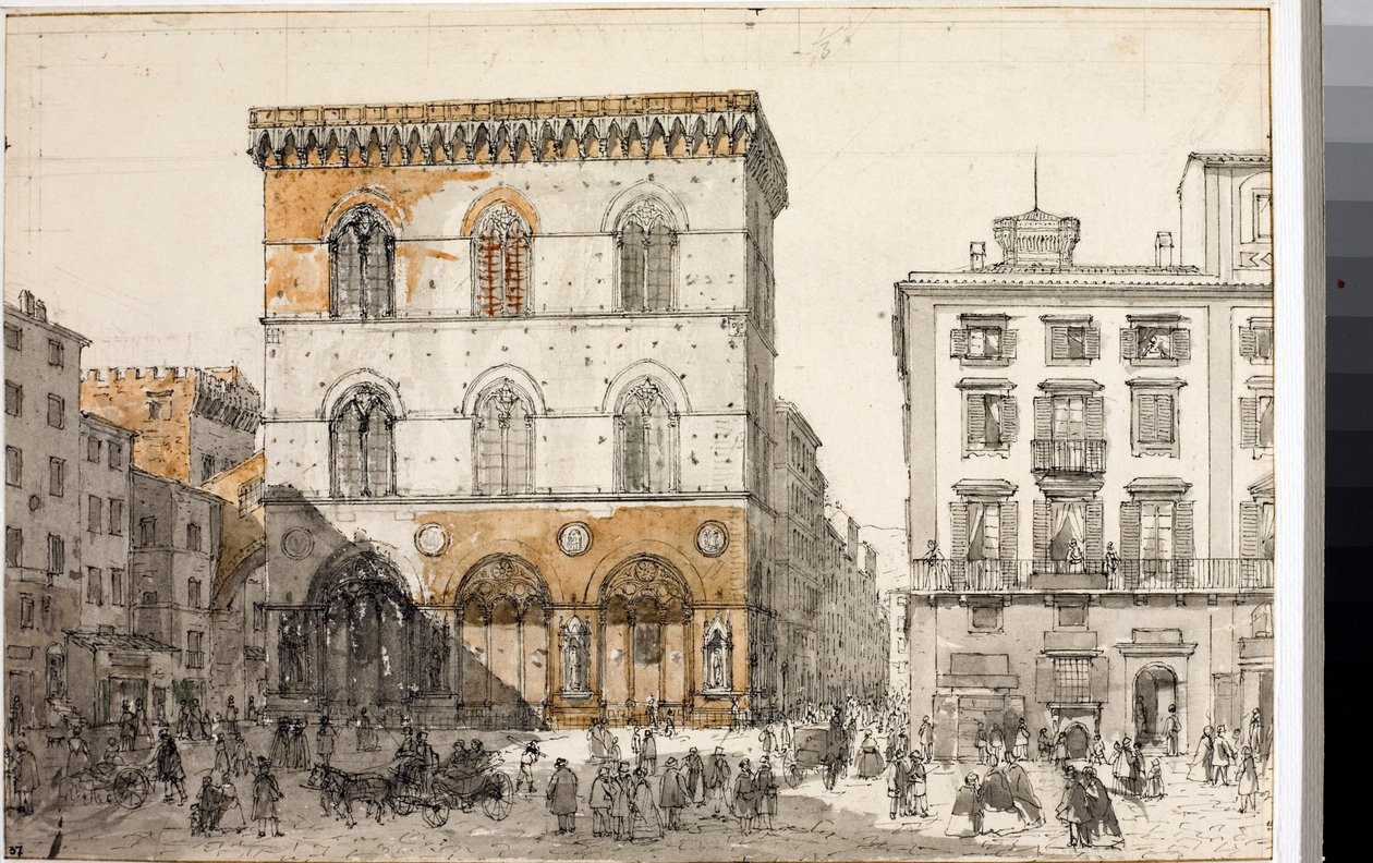 Näkymä Orsanmichelen kirkolle Firenzessä (akvarelli, n. 1820) tekijältä Luigi Garibbo