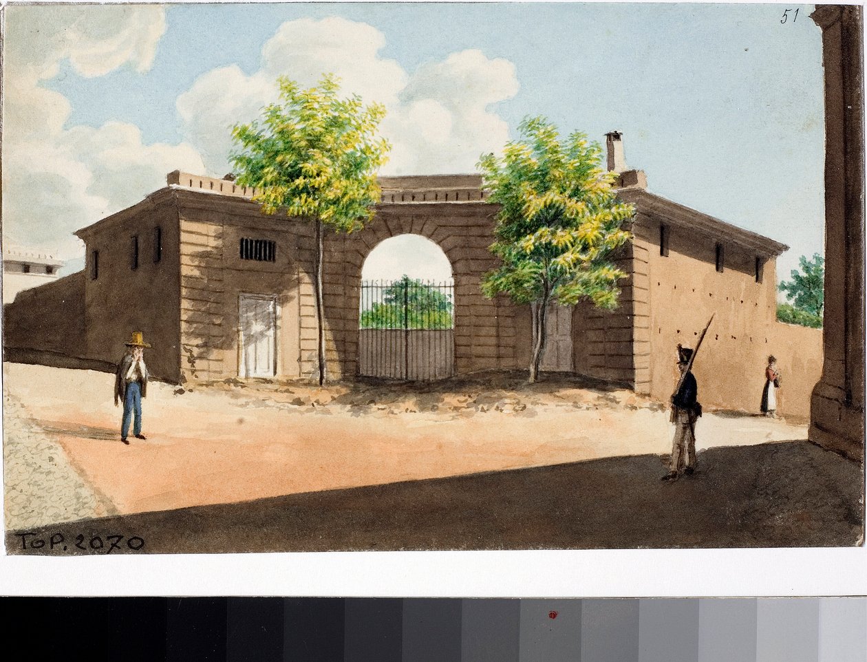 Näkymä San leonardon aukiolle, Genova (akvarelli, n. 1812-1815) tekijältä Luigi Garibbo
