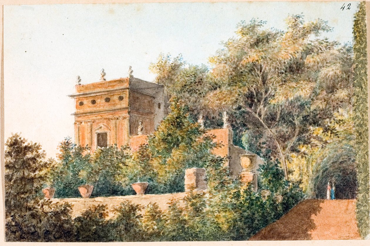 Näkymä Villa Pallavicini delle Peschiere, Genova (akvarelli, noin 1825) tekijältä Luigi Garibbo