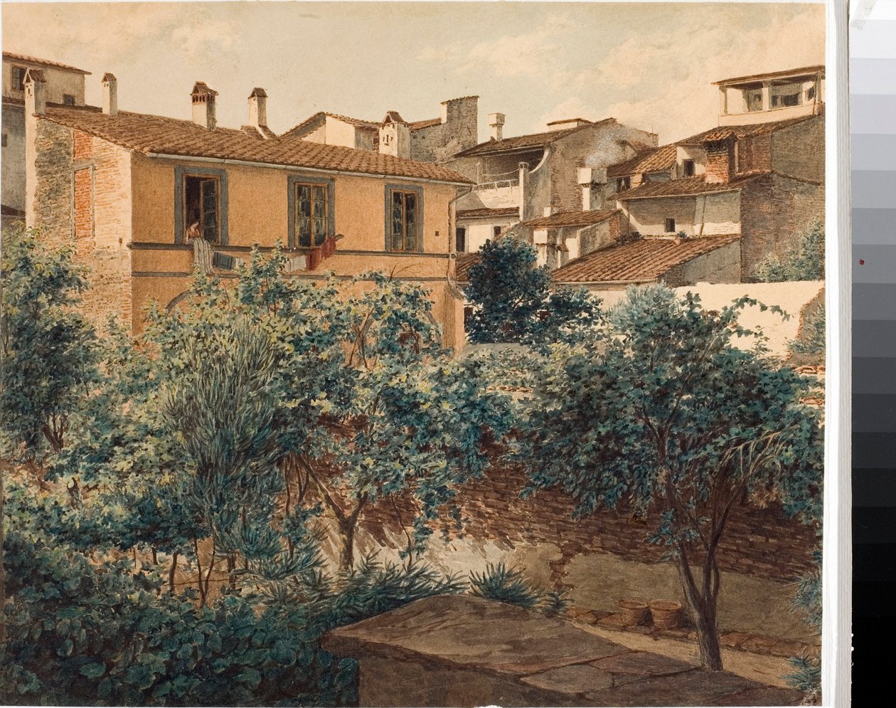 Näkymä Firenzen taloista (akvarelli, n. 1825) tekijältä Luigi Garibbo