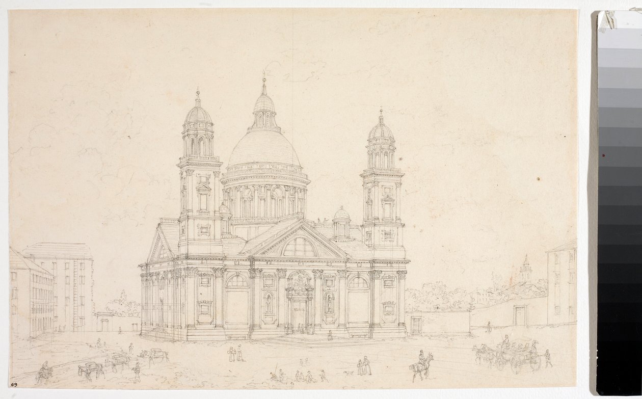 Näkymä Genovan Santa Maria Assunta di Carignanon basilikalle (piirustus tekijältä Luigi Garibbo
