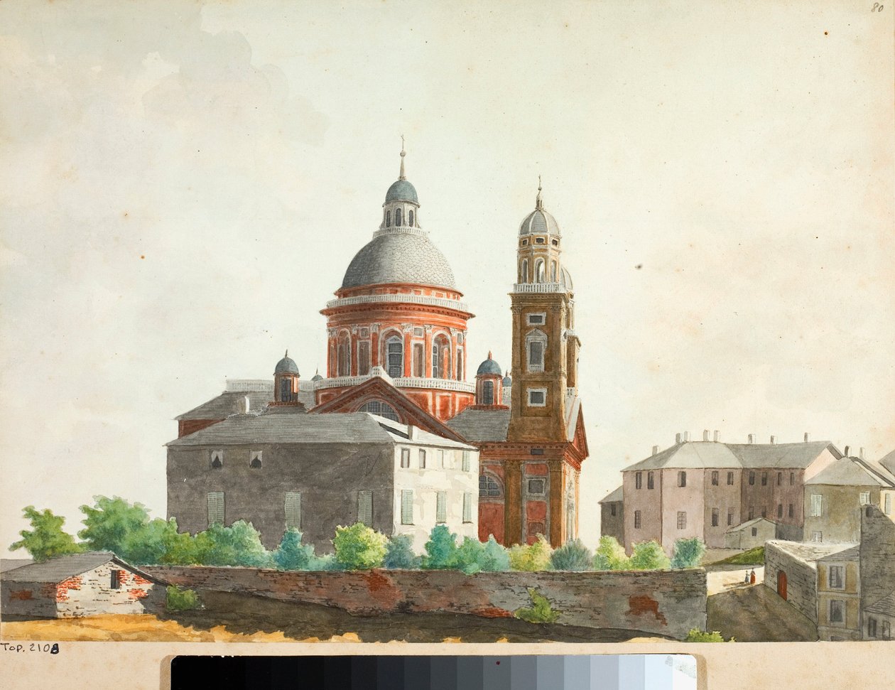 Näkymä Santa Maria Assunta di Carignanon basilikalle Genovassa (akvarelli tekijältä Luigi Garibbo