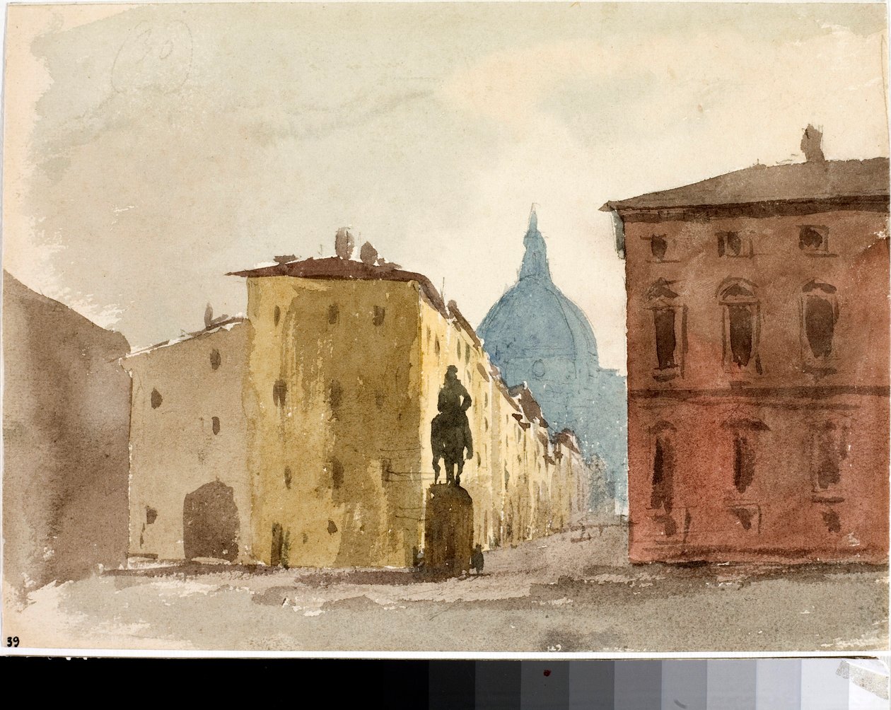 Näkymä Santa Annunziata -kirkon aukiolle, Firenze (akvarelli, noin 1825) tekijältä Luigi Garibbo