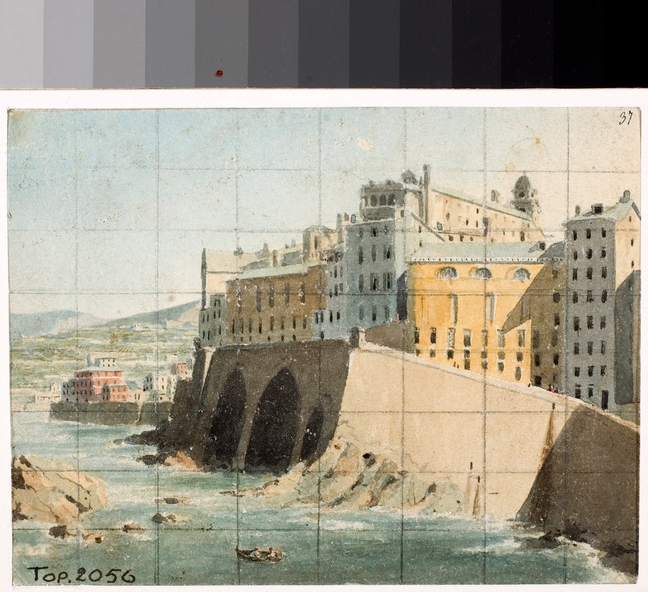 Näkymä Genovan meren seinille (akvarelli, n. 1822) tekijältä Luigi Garibbo