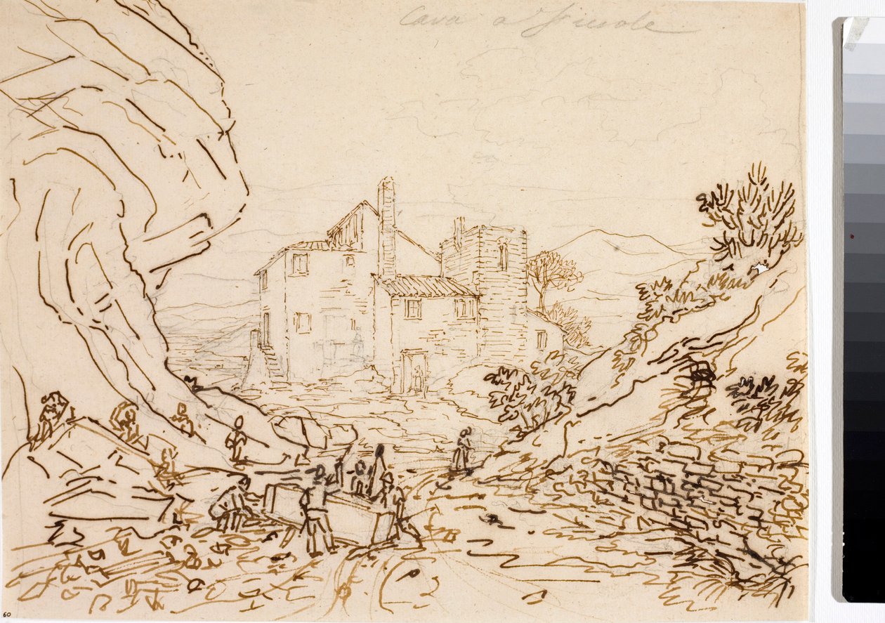 Työntekijät louhoksessa Fiesolessa Firenzen lähellä (mustepiirustus, noin 1823) tekijältä Luigi Garibbo