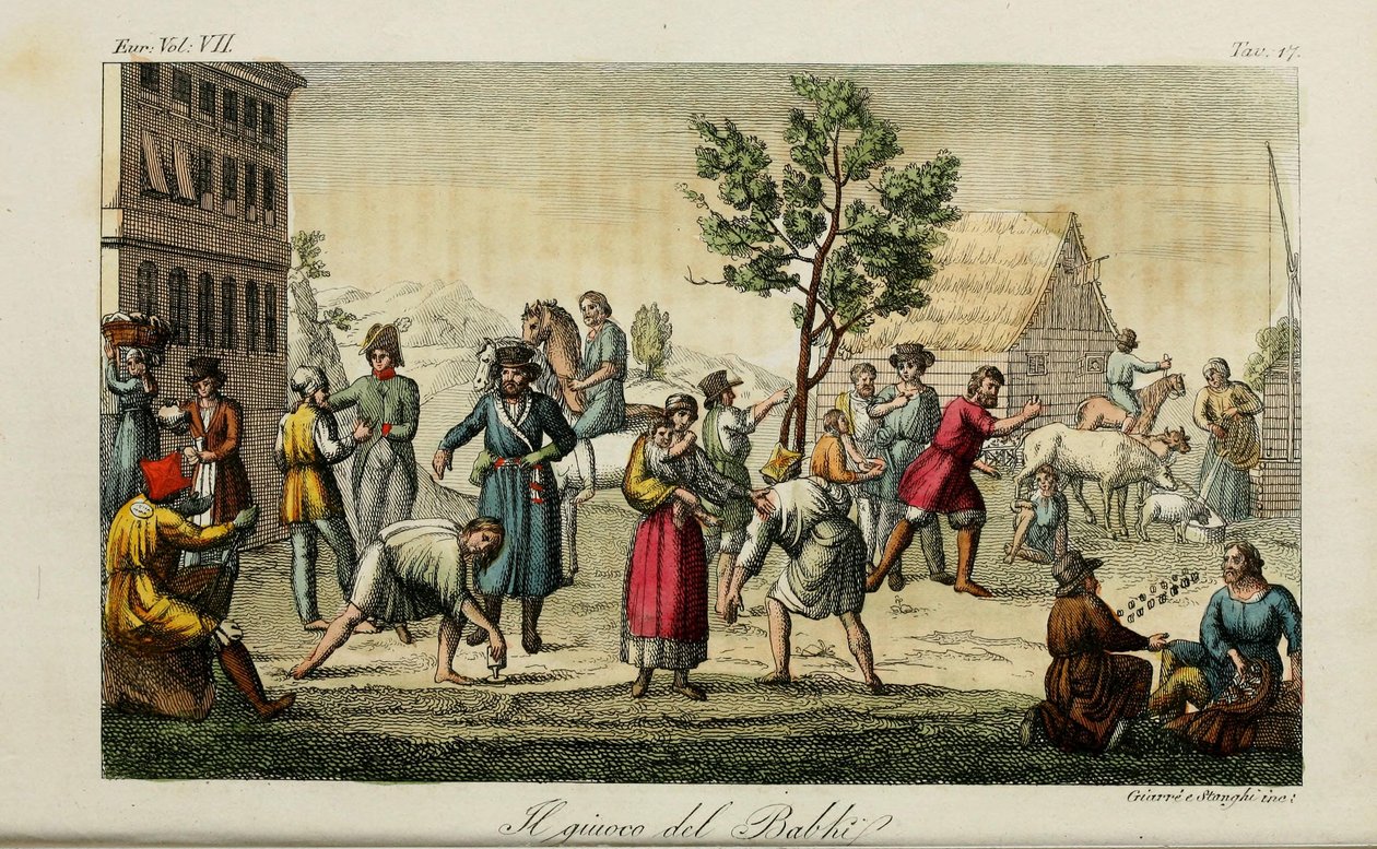 Ristetyt. Kuva Giulio Ferrarion muinaisista ja nykyaikaisista tavoista tai hallintohistoriasta, 1831 tekijältä Luigi Giarrè