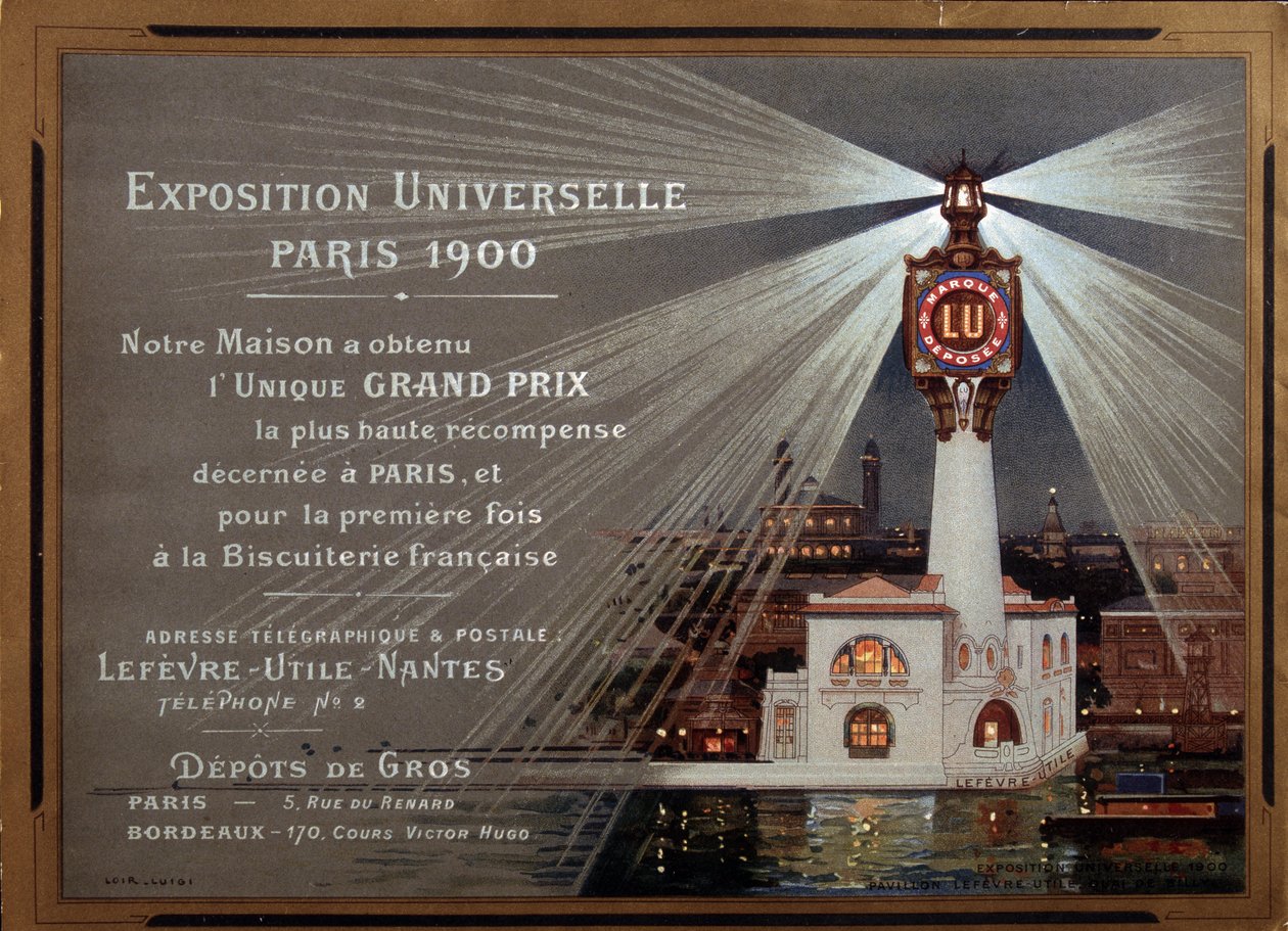 Exposition Universelle Pariisissa 1900: LU-tuotemerkin mainos - Kuvitus Luigi Loir (1845-1916) tekijältä Luigi Loir