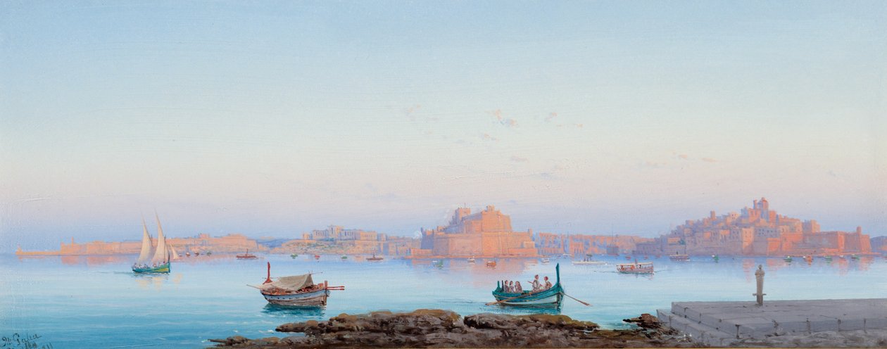 Grand Harbour, Malta, Vallettasta, 1911 tekijältä Luigi Maria Galea