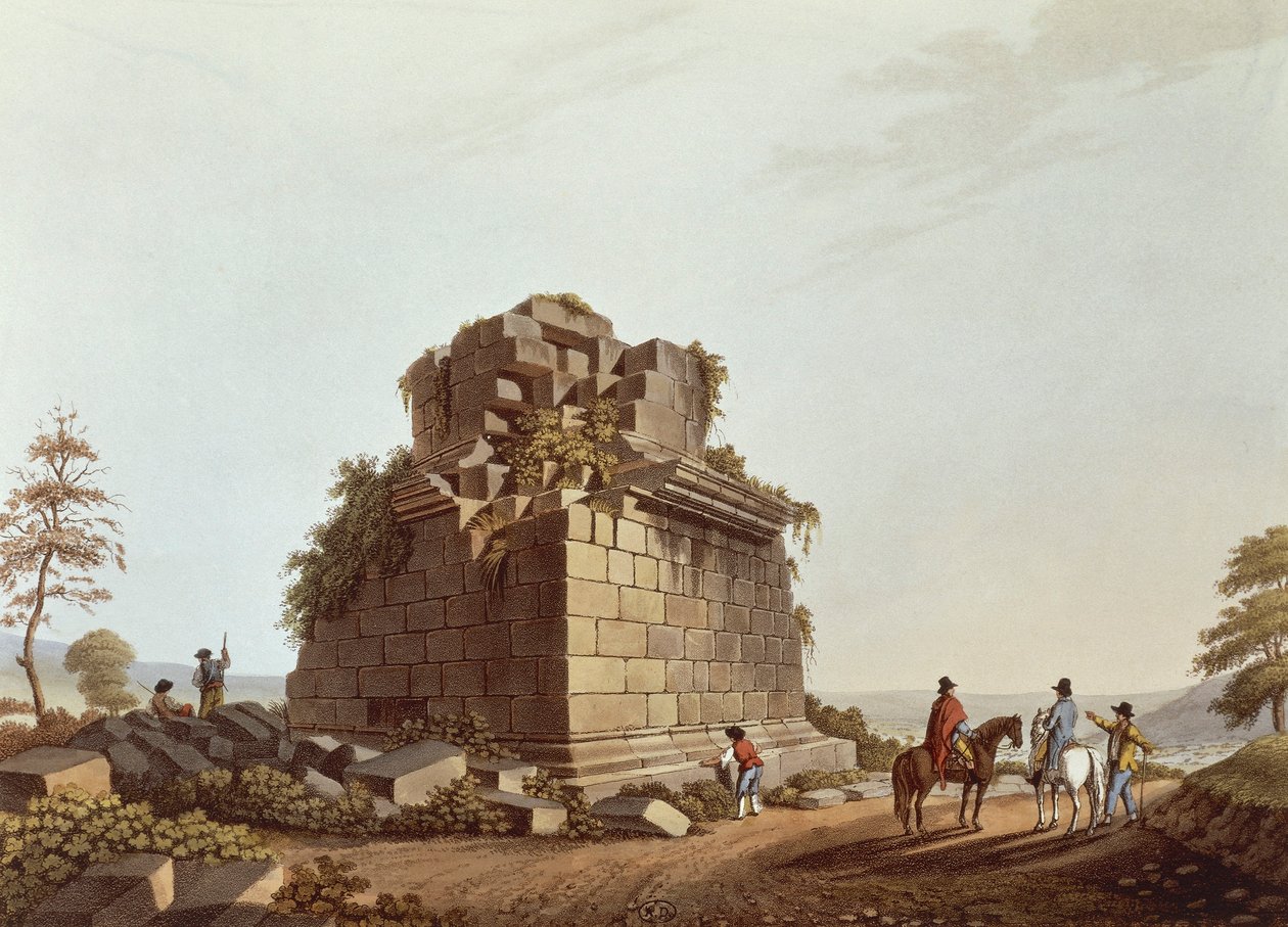Monumentaalisen pylvään pohja, Sisilia, Luigi Mayerin kuvitus Italian näkymät tekijältä Luigi Mayer