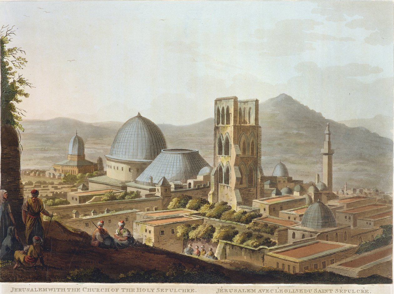 Jerusalem ja Pyhän haudan kirkko, levy 3 kohdasta "Views in Palestine", pub. kirjoittanut Robert Bowyer (1758-1834) 1803 (akvatinta) tekijältä Luigi Mayer