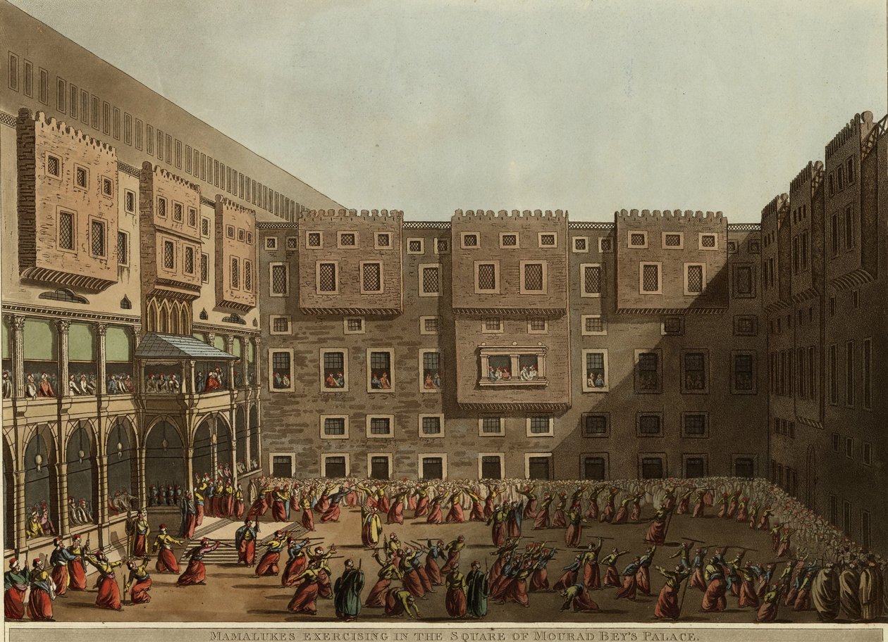 Mamelukit harjoittelemassa Murad Beysin palatsin aukiolla, 1802 tekijältä Luigi Mayer