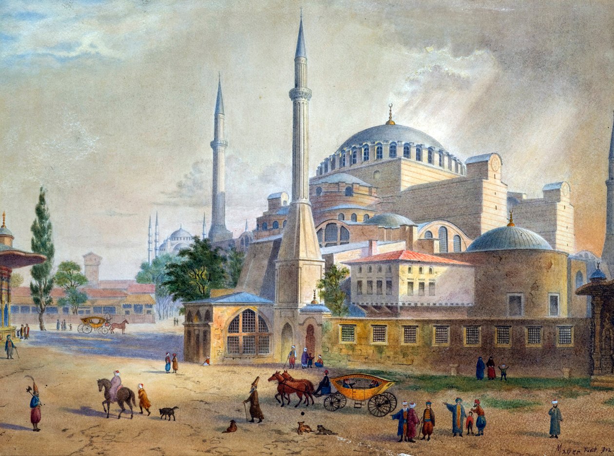 Hagia Sofia Konstantinopolissa par Mayer, Luigi (1755-1803). Akvarelli paperille, koko: 26,5x36 tekijältä Luigi Mayer