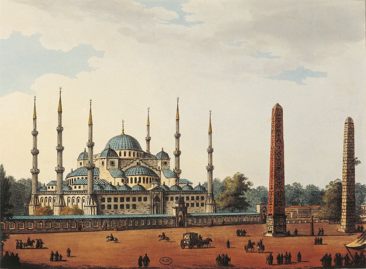 Turkki, Istanbul, Istanbulin Sininen moskeija tai Sininen moskeija (Sulttaani Ahmetin moskeija) Luigi Mayer tekijältä Luigi Mayer