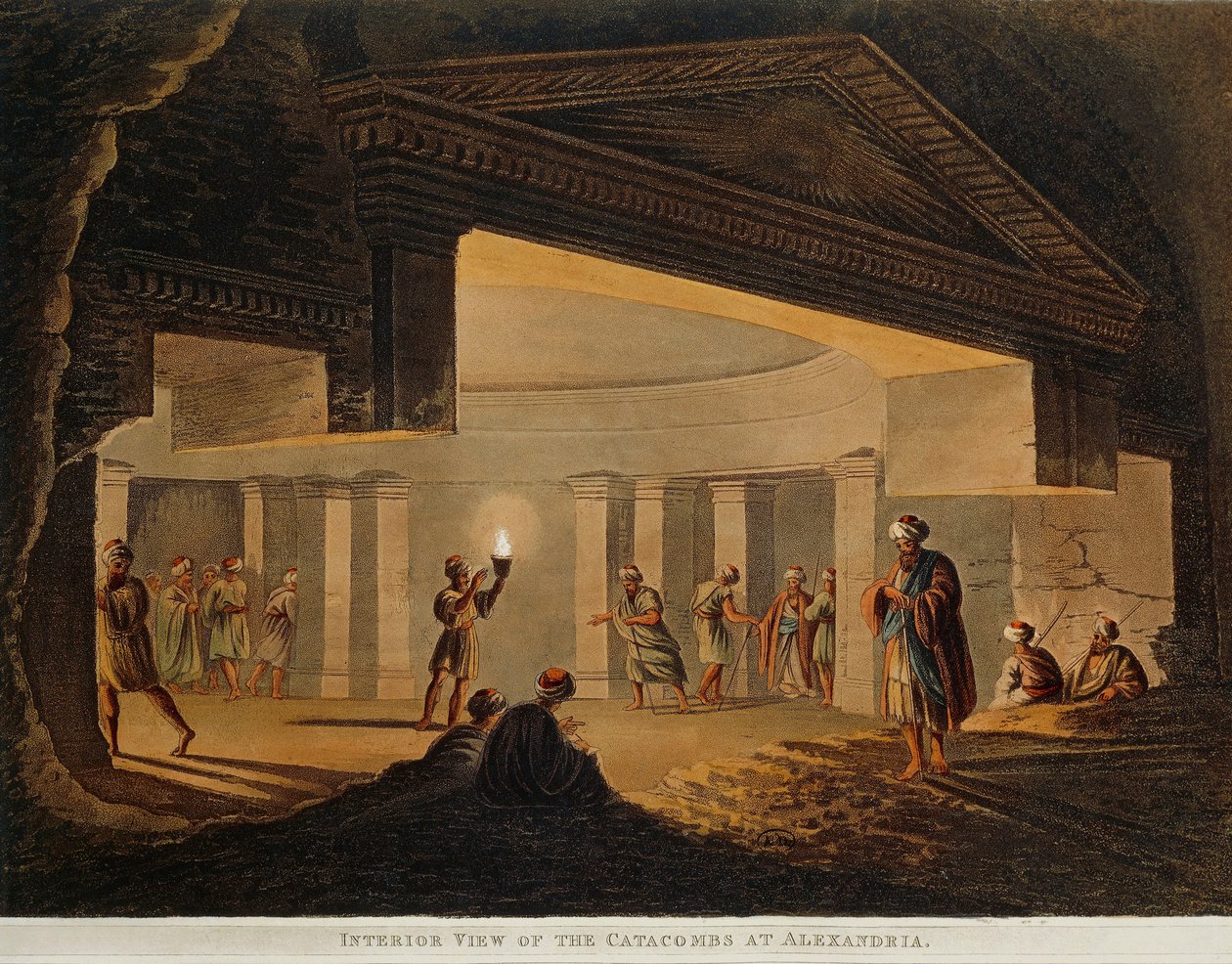 Näkymä Aleksandrian (Egypti) katakombeihin Luigi Mayerin Näkymät Egyptissä, kaiverrus tekijältä Luigi Mayer