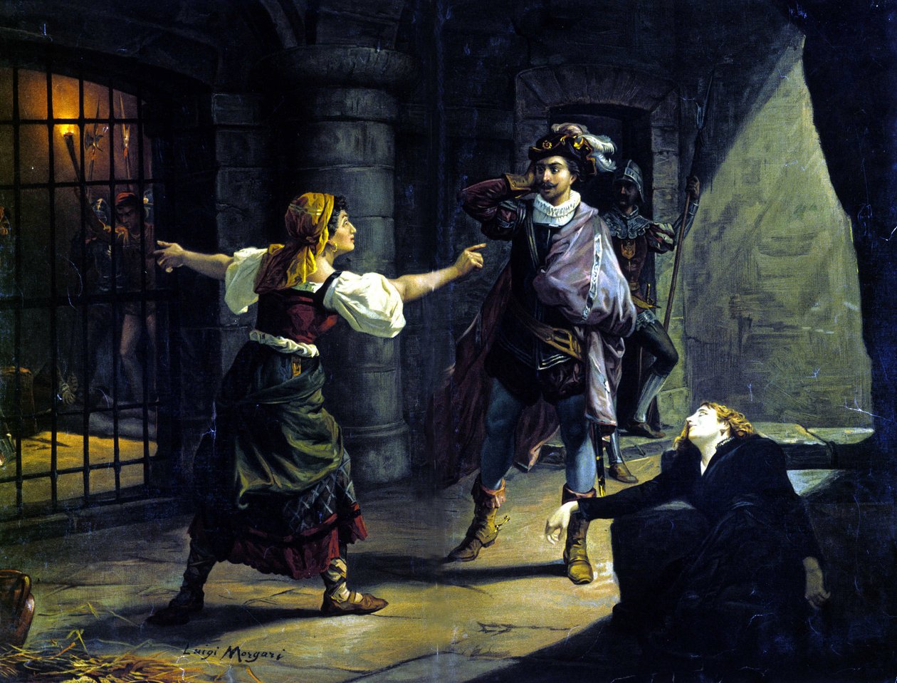Giuseppe Verdin (1813-1901) Le Fere (Il Trovatore). kromolitografia Luigi Morgari tekijältä Luigi Morgari