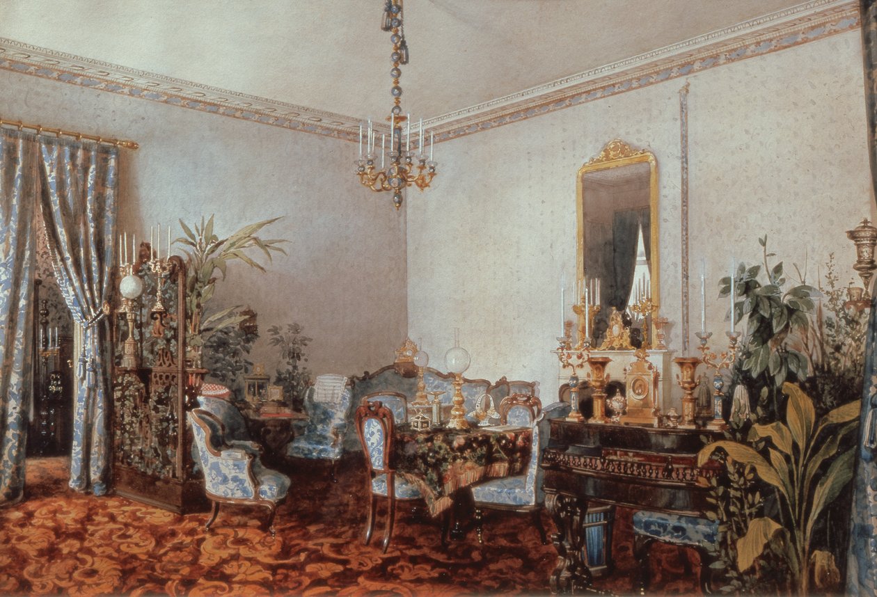 Varvara Obreskoffs Salon, 1848 (wc on paper) tekijältä Luigi Premazzi