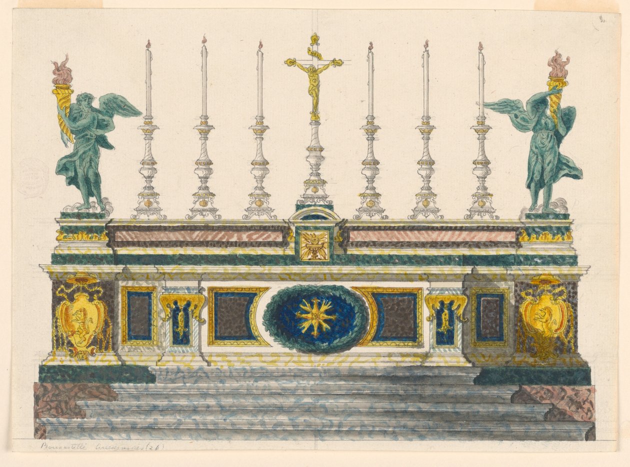 Piirustus, Värillisten marmorien alttari, n. 1820. tekijältä Luigi Righetti