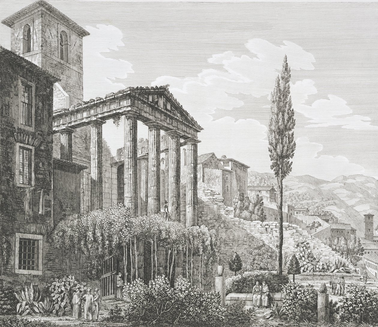 Herkuleen temppeli Corassa, "The Antiquities of the Contours of Rome", julkaistu 1824-26 (katso myös 205038) tekijältä Luigi Rossini