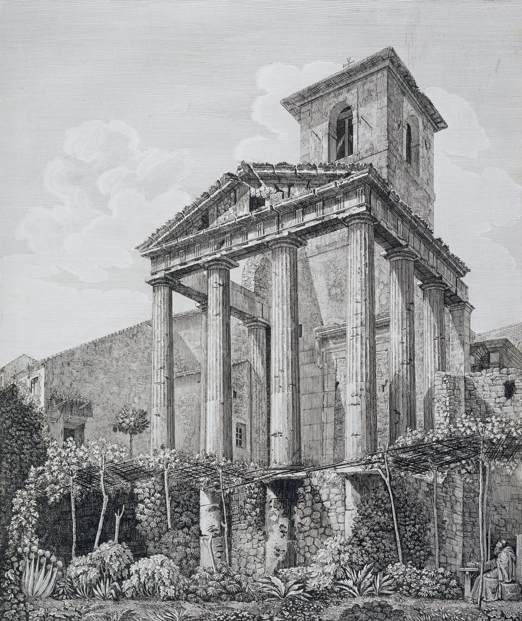 Herkuleen temppeli Corassa, julkaisusta "The Antiquities of the Contours of Rome", julkaistu 1824-26 (katso myös 205039) tekijältä Luigi Rossini