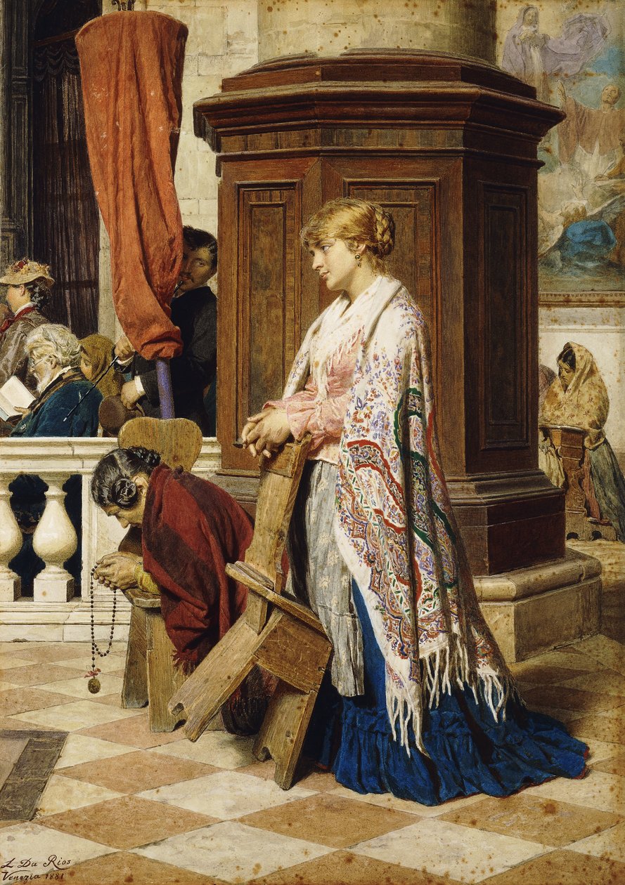 Kiusaus Jumalan huoneessa, 1881 tekijältä Luigi da Rios