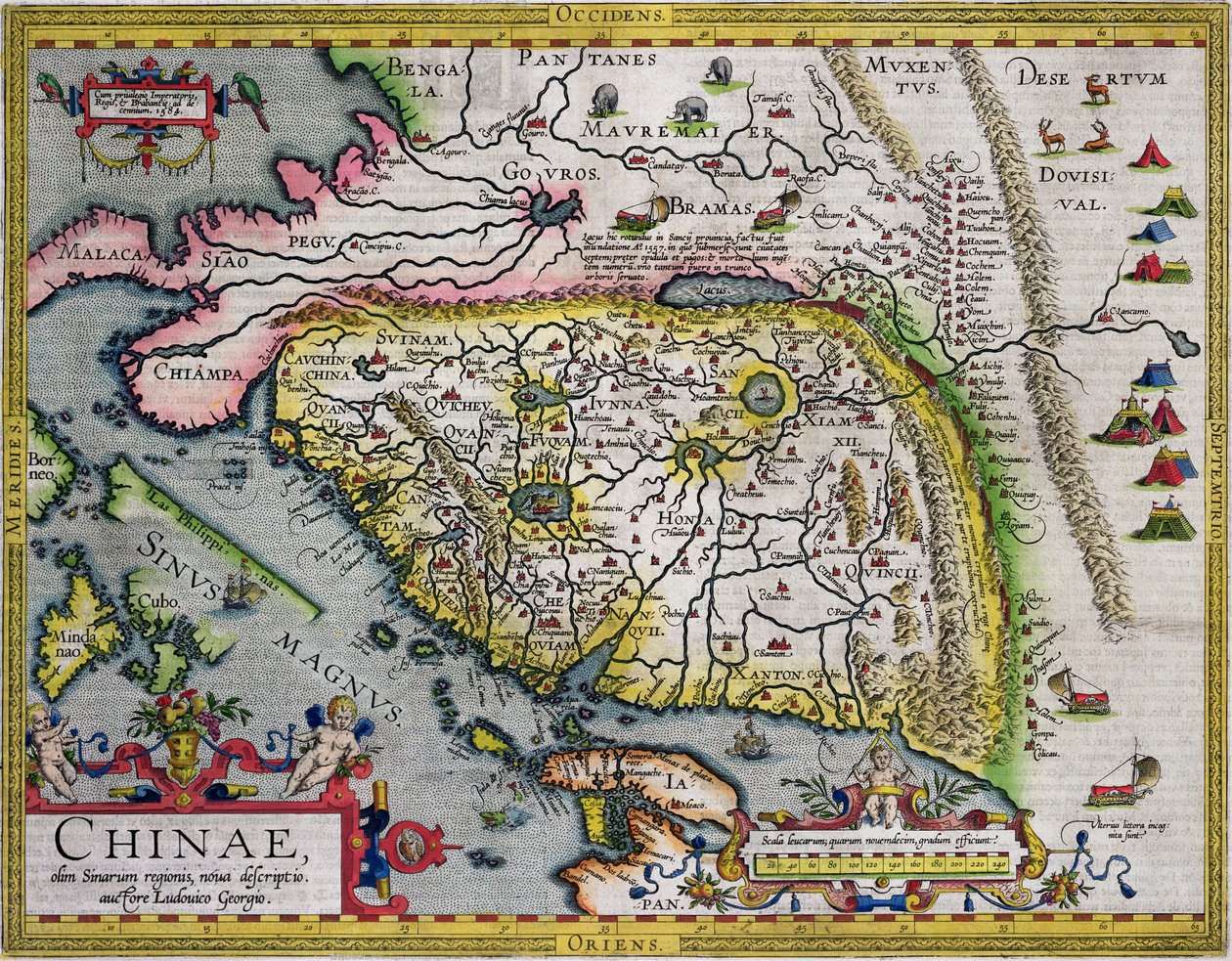 Ensimmäinen läntinen Kiinan kartastokartta, Ortelius Theatrum -atlasista, 1584 tekijältä Luis Jorge de Barbuda