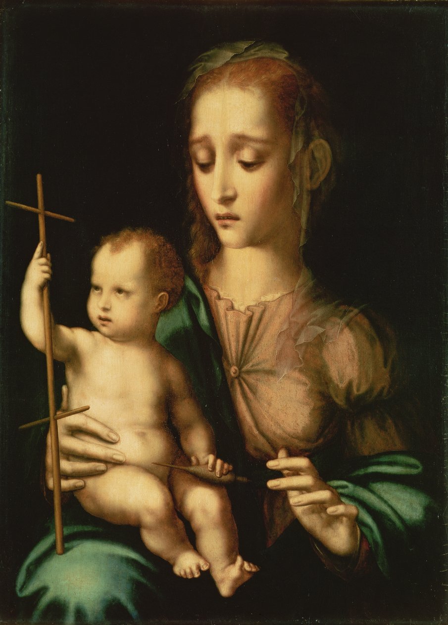 Madonna ja lapsi, 1570-luku (öljy kankaalle siirretty paneelista) tekijältä Luis de Morales
