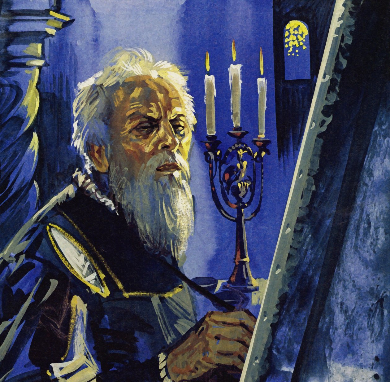 75-vuotiaana Tizianin näkö heikkeni (värilitografia). tekijältä Luis Arcas Brauner