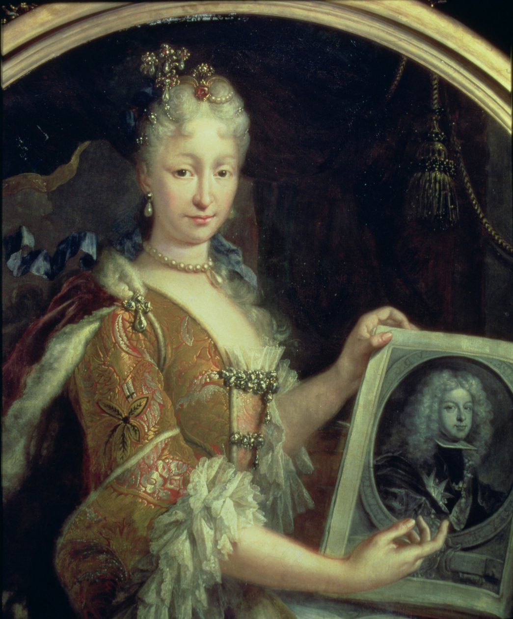 131 0794125/2 Espanjalaisen Philip V:n toisen vaimon Elizabeth Farnesen (1692-1766) muotokuva (öljy kankaalle) tekijältä Luis Egidio Melendez