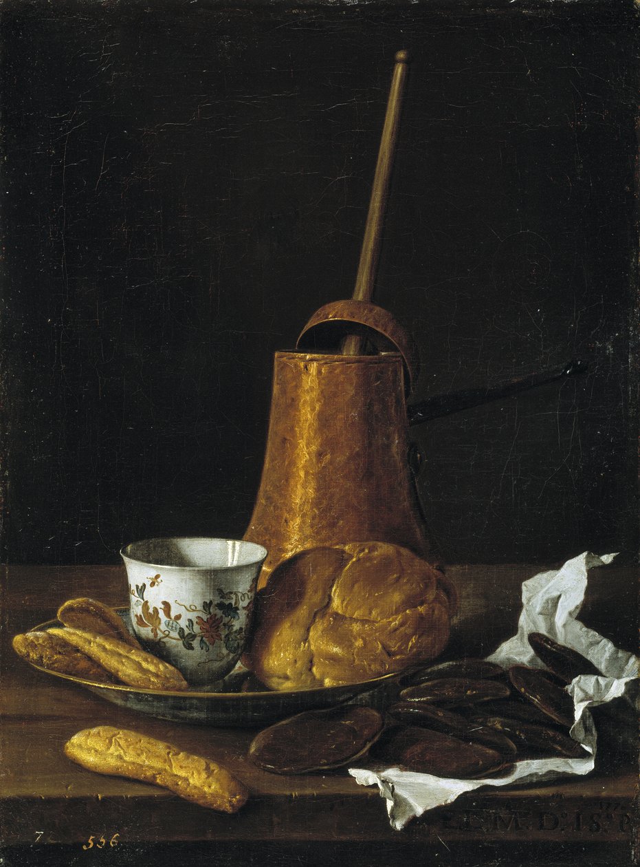 Asetelma suklaalla ja leivonnaisilla, 1770 tekijältä Luis Egidio Melendez