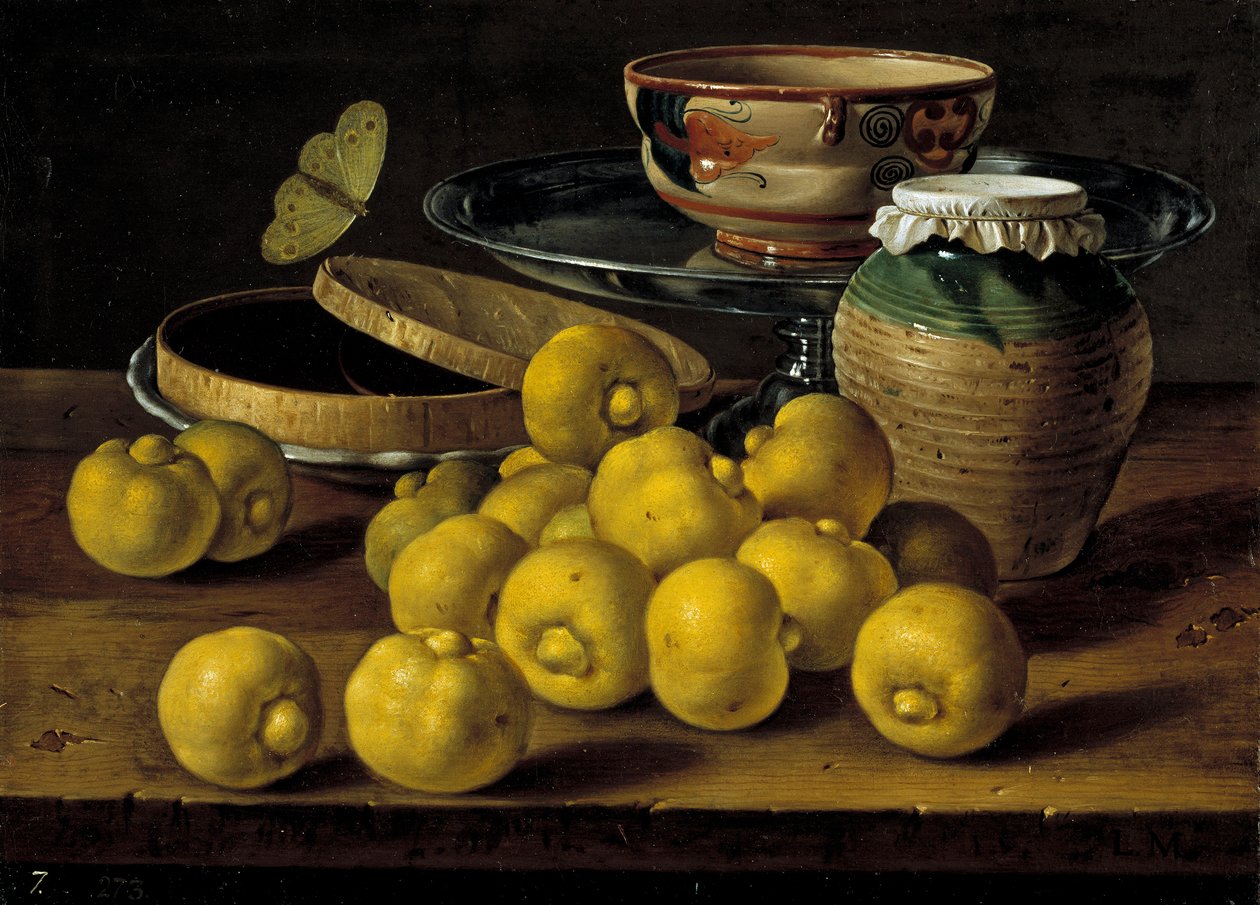 Asetelma limetillä, hillopannulla ja perhosella par Melendez, Luis Egidio (1716-1780), 1700-luvun toinen puoli. - Öljy kankaalle, 35x48 - Museo del Prado, Madrid tekijältä Luis Egidio Melendez