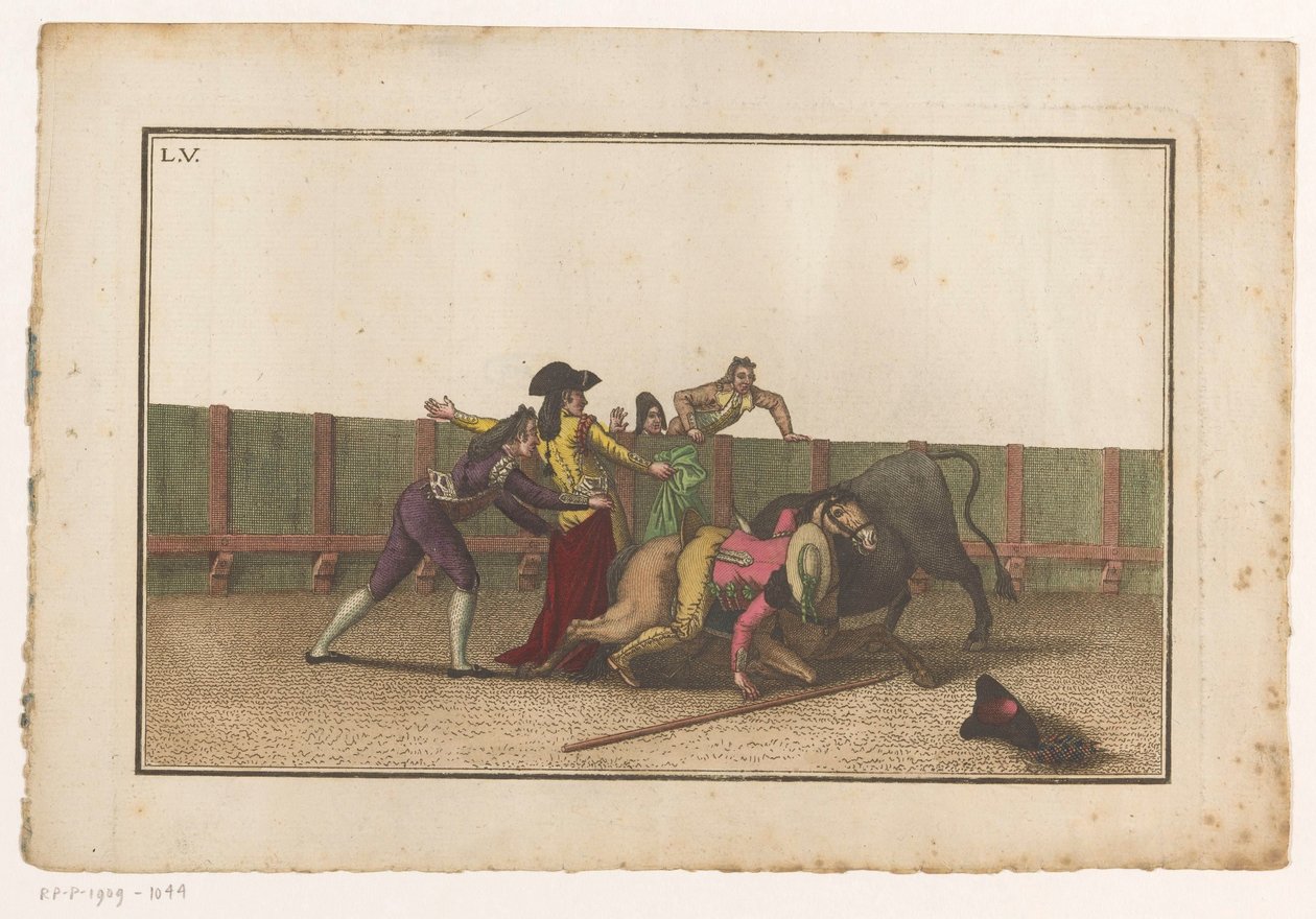 Picador putosi hevosestaan Coleccion de las Principles suertes de una corrida de toros (sarjan nimi) Kokoelma tärkeimmistä härkätaisteluharjoituksista (sarjan nimi) tekijältä Luis Fernandez Noseret
