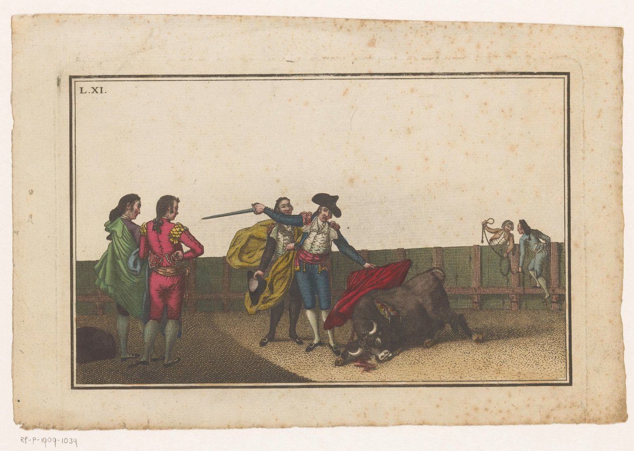 Matadorin pisti härän Coleccion de las Principles suertes de una corrida de toros (sarjan nimi) Kokoelma tärkeimmistä härkätaisteluharjoituksista (sarjan nimi) tekijältä Luis Fernandez Noseret