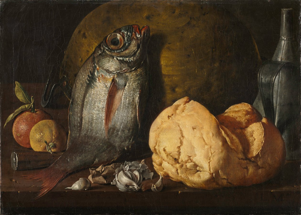 Asetelma kalan, leivän ja vedenkeittimen kanssa, c. 1772. tekijältä Luis Egidio Melendez