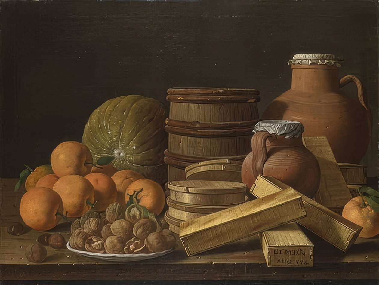 Asetelma appelsiinien ja saksanpähkinöiden kanssa. 1772 tekijältä Luis Egidio Melendez