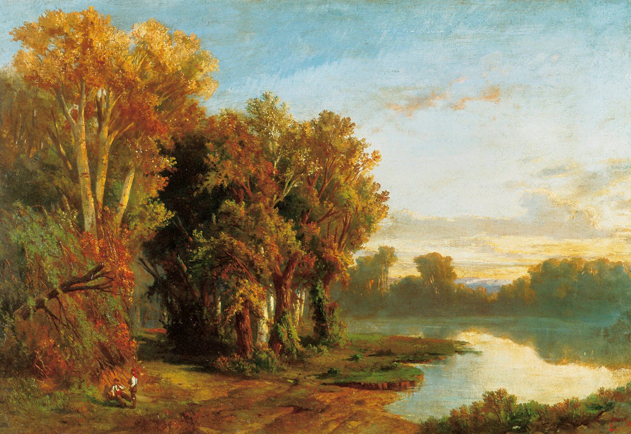 Maisema joen rannalla. Luis Rigaltin (1814-1894) maalaus. Öljy kankaalle. Katalonian kansallinen taidemuseo, Barcelona. tekijältä Luis Rigalt y Farriols