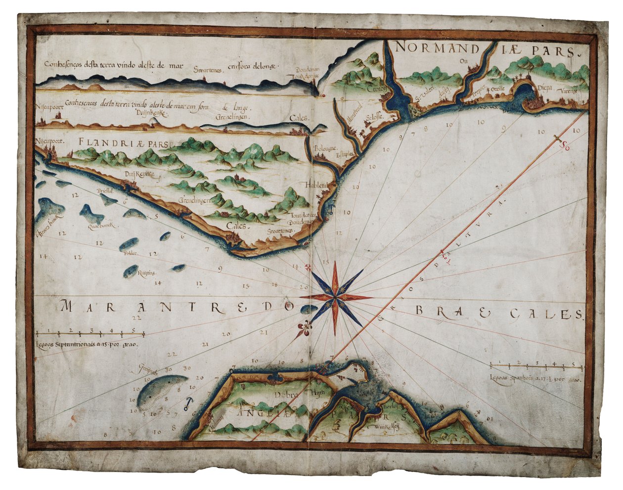 Doverin salmen kartta, noin 1587-88 (akvarelli pergamentille). tekijältä Luis Teixeira
