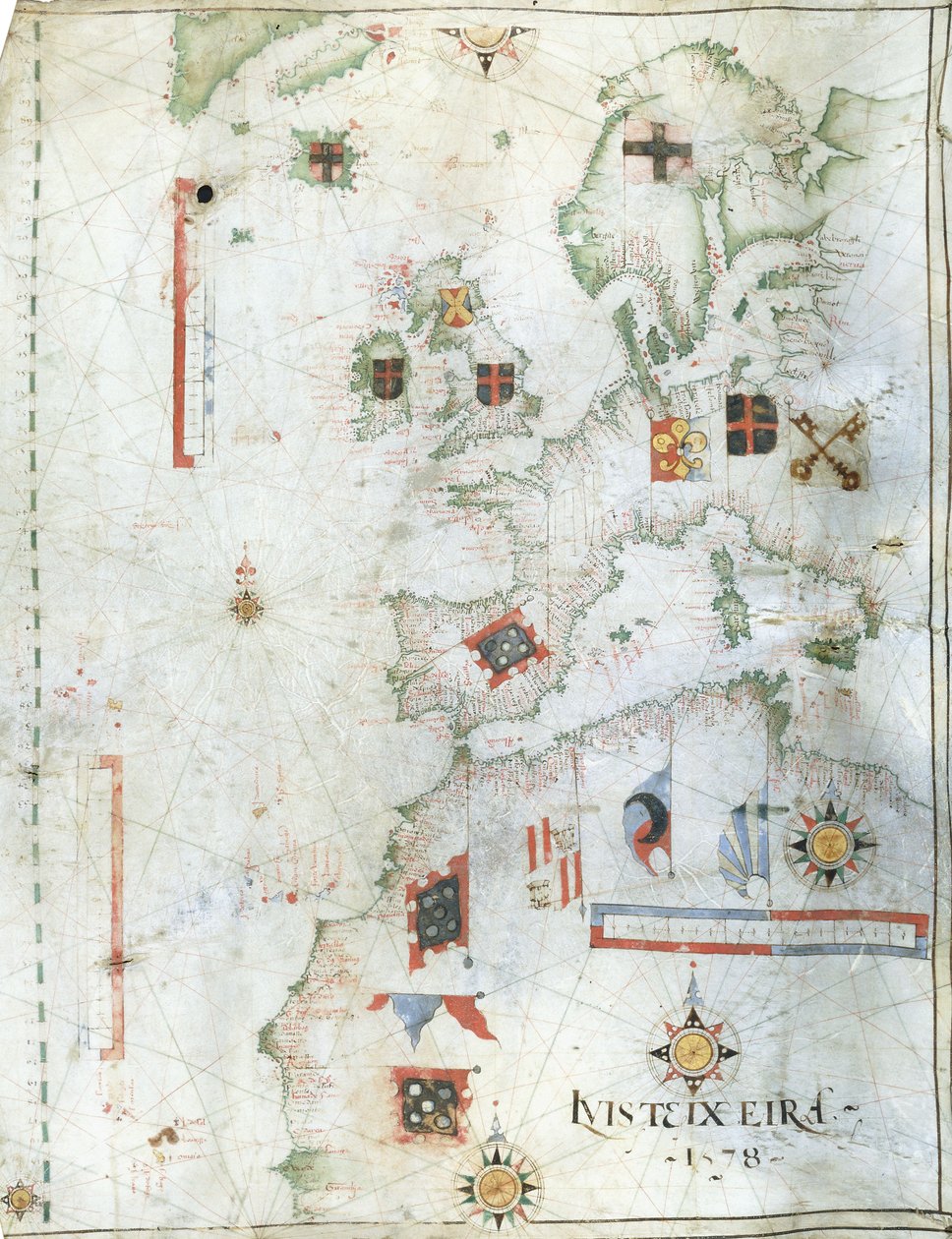 Portolan-kartta Länsi-Euroopasta ja Pohjois-Afrikasta, 1578 tekijältä Luis Teixeira