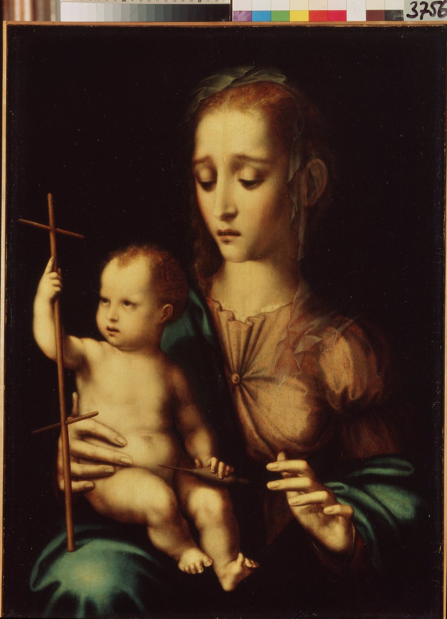 Madonna ja lapsi irtipäällä (Madonna ja lapsi irtipäällä). Luis de Moralesin maalaus (1509/20-1586), noin 1570. Espanjalainen taide, manieristinen tyyli. Eremitaaši, Pietari. tekijältä Luis de Morales