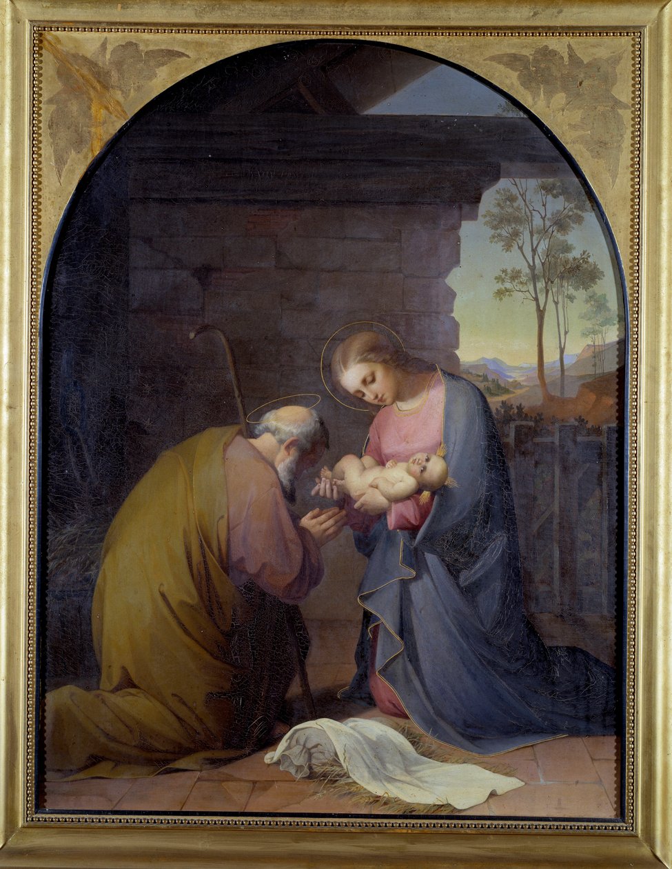Jeesuksen palvonta (Jeesus ja Maria palvomassa Jeesusta) Luisa Mussini Piaggion (1830-1865) maalaus, koko 109x81 cm Genes, Galleria d