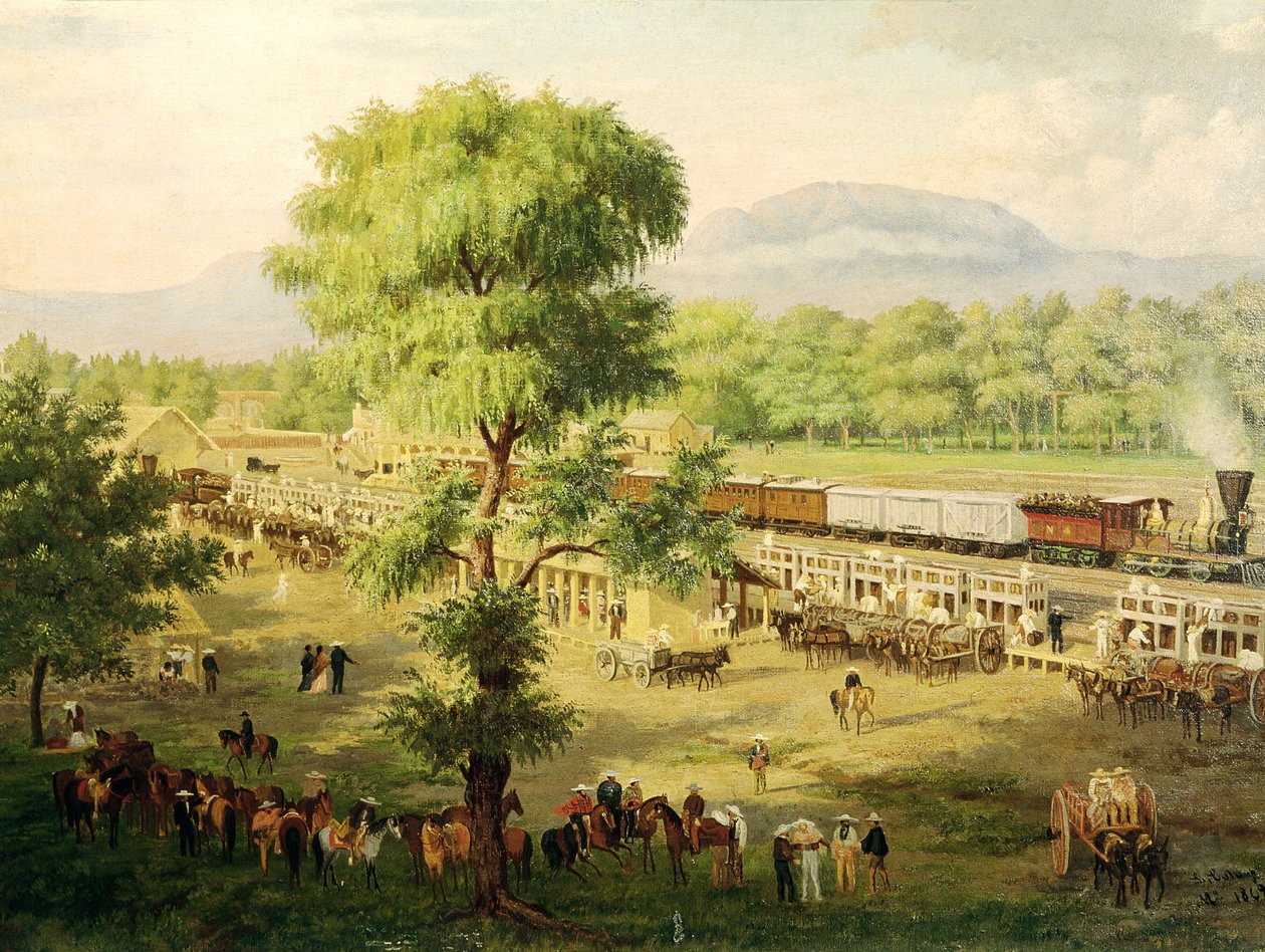 Railway in the Valley of Meksiko, 1869 tekijältä Luiz Coto