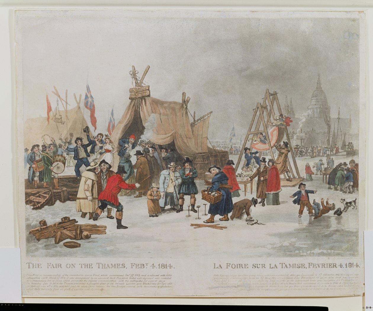 The Fair on the Thames, 4. helmikuuta 1814, kaiverrus Reeve (akvatinta) tekijältä Luke Clennell